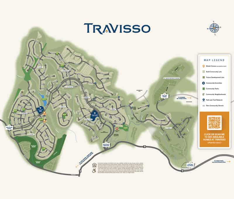 Detailed map of Travisso community with amenities and streets.